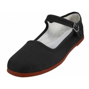 Retro Flat Black Cotton Mary Janes